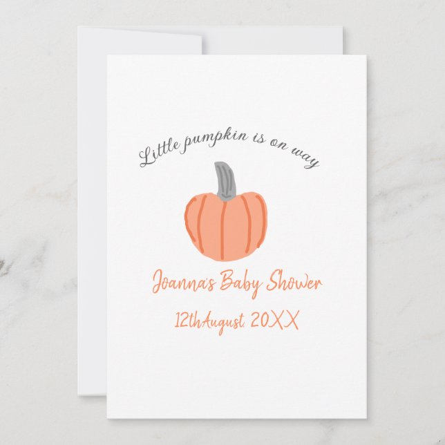 Little pumpkin is on way orange grey baby shower a invitation (Front)