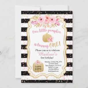 Little Pumpkin is ONE! Gold Pink Invitation