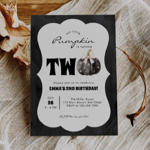 Little Pumpkin Is Turning Two Halloween Birthday Invitation