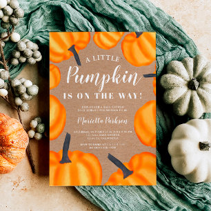 Little pumpkin kraft orange fall baby shower invitation