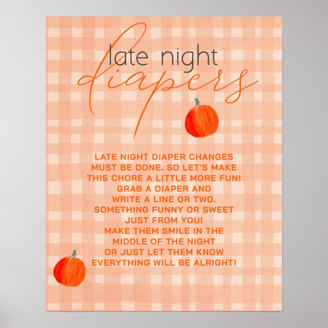 Little Pumpkin Late Night Diapers Baby Shower Game Poster (Front)
