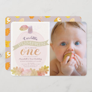 Little Pumpkin Lavender Pink 1st Birthday Photo Invitation