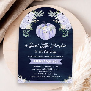 Little Pumpkin Lavender Rose Arch Navy Baby Shower Invitation