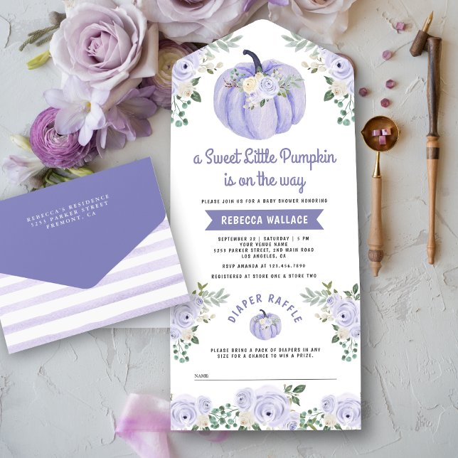 Little Pumpkin Lavender Roses Baby Shower All In One Invitation (Creator Uploaded)