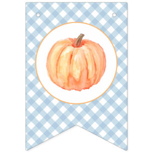 Little Pumpkin light blue plaid first birthday Bunting
