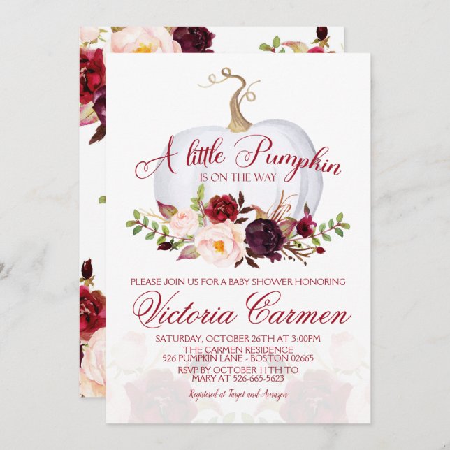 Little Pumpkin Marsala and Blush Baby Shower Invitation (Front/Back)