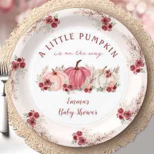 Little Pumpkin Marsala Fall Boho Baby Shower Paper Plate