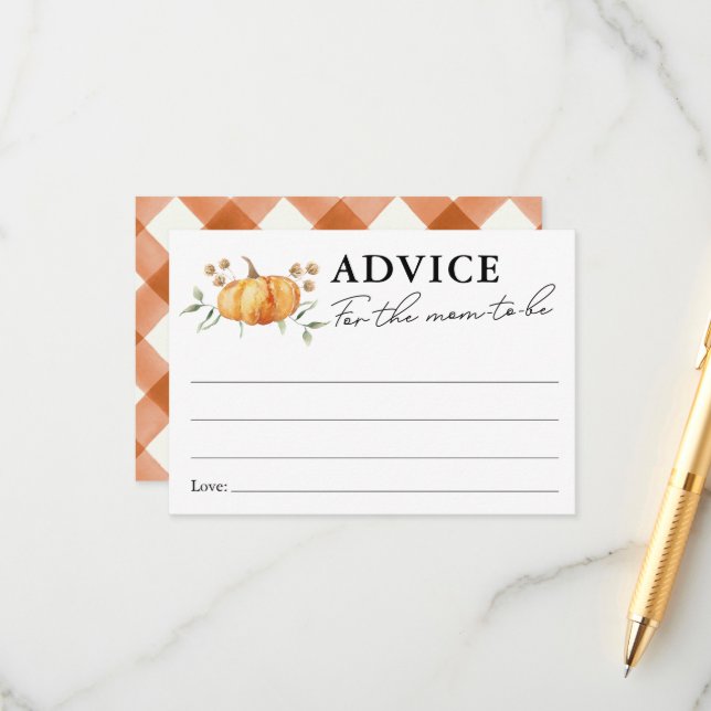 Little Pumpkin Neutral Baby Shower Advice for Mum  Enclosure Card (Front/Back In Situ)