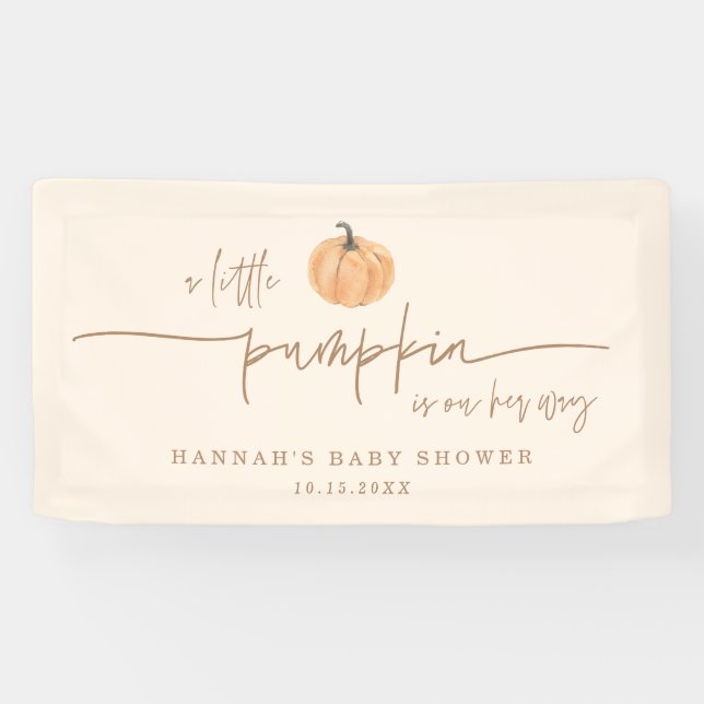 Little Pumpkin On Her Way Fall Baby Shower Banner (Horizontal)