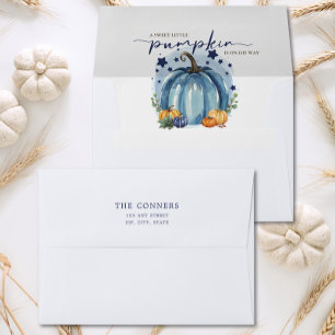 Little Pumpkin On His Way Blue Boy Baby Shower Envelope