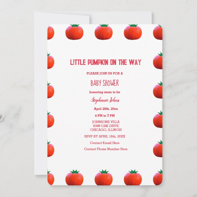Little Pumpkin On The Way Autumn Fall Baby Shower Invitation (Front)