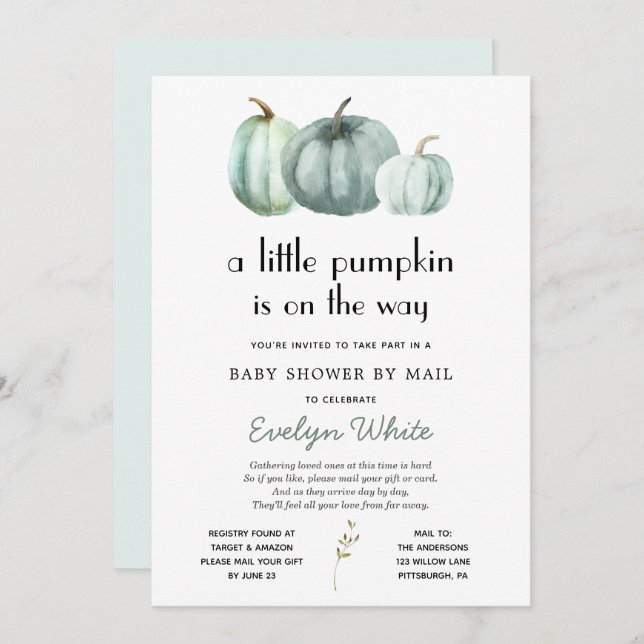 Little Pumpkin on the Way Baby Shower by Mail Invitation (Front/Back)