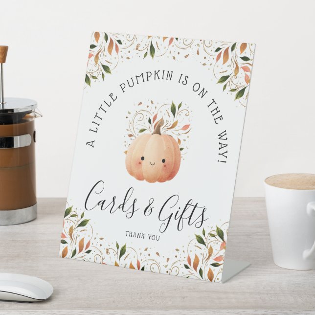 Little Pumpkin on the Way Baby Shower Cards Gifts Pedestal Sign (In SItu)