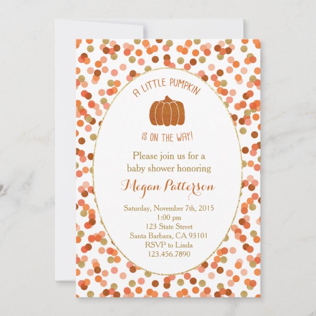 Little Pumpkin on the Way! Baby Shower Invitation (Front)