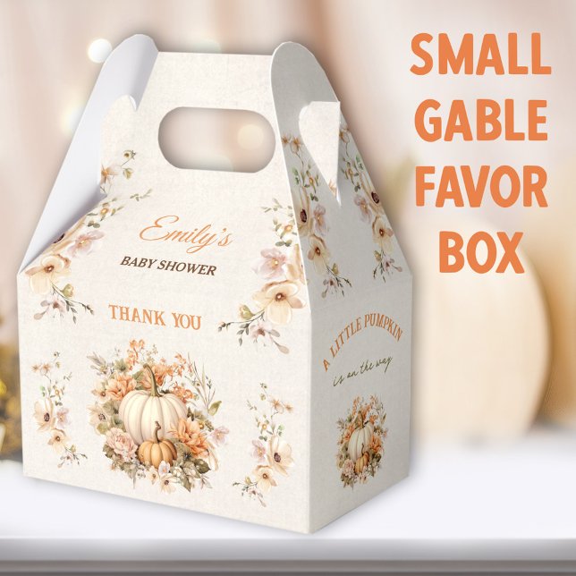 Little Pumpkin On The Way Baby Shower Small Gable Favour Box (Little Pumpkin Small Gable Favor Boxes - You can choose from 3 sizes of these gable favor boxes)