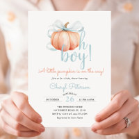 Little Pumpkin on the Way Blue Bow Boy Baby Shower