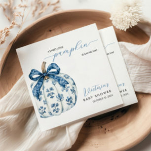 Little Pumpkin on the Way Boy Baby Shower Blue Bow Napkin
