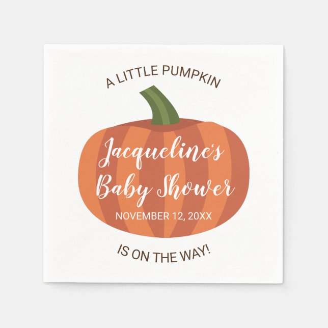 Little Pumpkin On The Way Fall Autumn Baby Shower Napkin (Front)