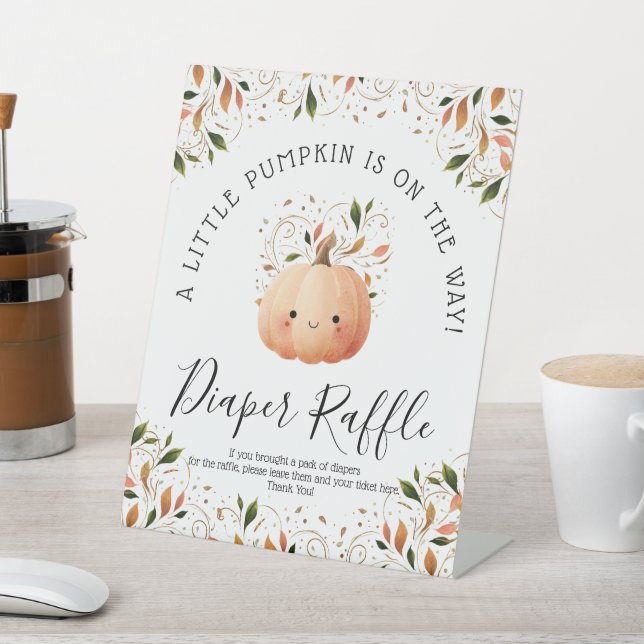 Little Pumpkin on the Way Fall Baby Diaper Raffle Pedestal Sign (In SItu)