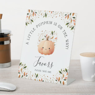 Little Pumpkin on the Way Fall Baby Shower Favors Pedestal Sign