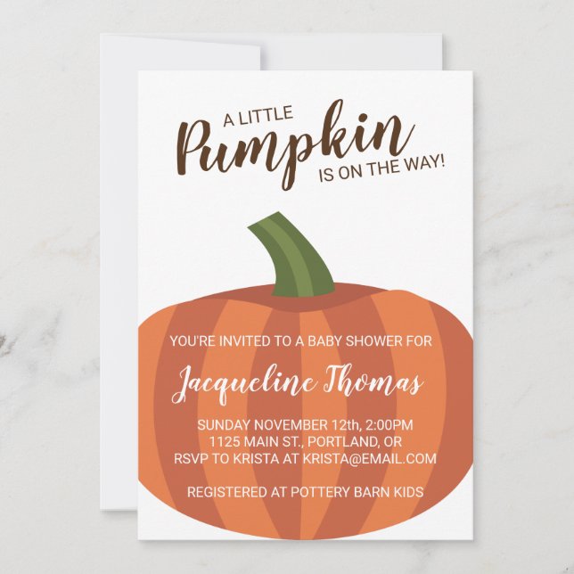 Little Pumpkin On The Way Fall Baby Shower Invitation (Front)