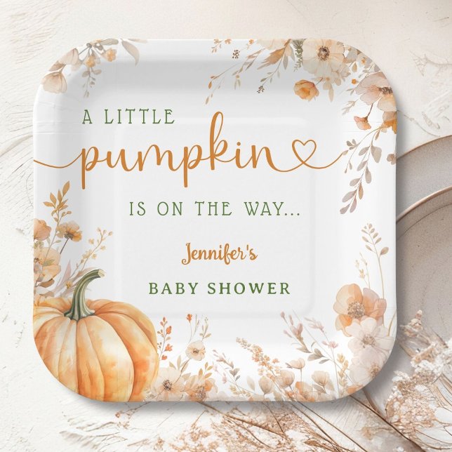 Little Pumpkin on The Way Fall Baby Shower Paper Plate (Creator Uploaded)