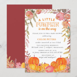 Little Pumpkin on the Way Fall Floral Baby Shower Invitation