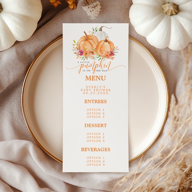 Little Pumpkin On The Way Fall Floral Baby Shower Menu (Creator Uploaded)