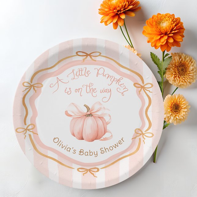 Little Pumpkin on the Way Orange Baby Shower Paper Plate (Creator Uploaded)