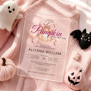 Little Pumpkin on the Way Pink Bow Baby Shower  Acrylic Invitations
