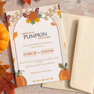  Little Pumpkin on the Way Pink Bow Baby Shower In Invitation