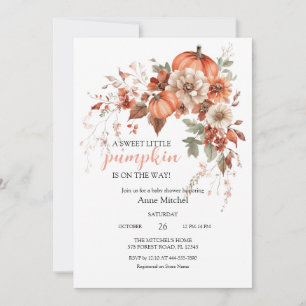 Little Pumpkin on the Way Pink Bow Baby Shower Inv Invitation