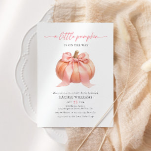 Little Pumpkin on the Way Pink Bow Baby Shower Invitation