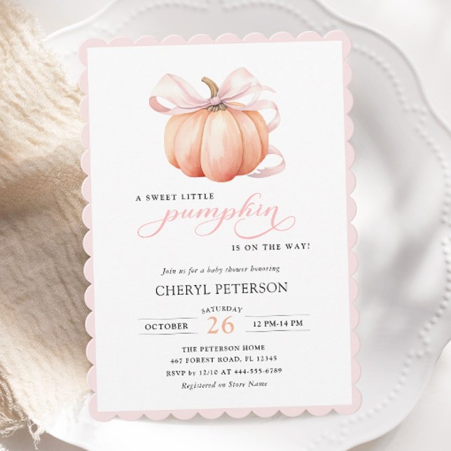 Little Pumpkin on the Way Pink Bow Baby Shower Invitation (Creator Uploaded)