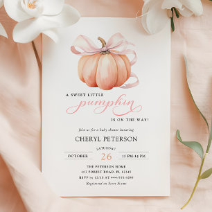 Little Pumpkin on the Way Pink Bow Baby Shower Invitation