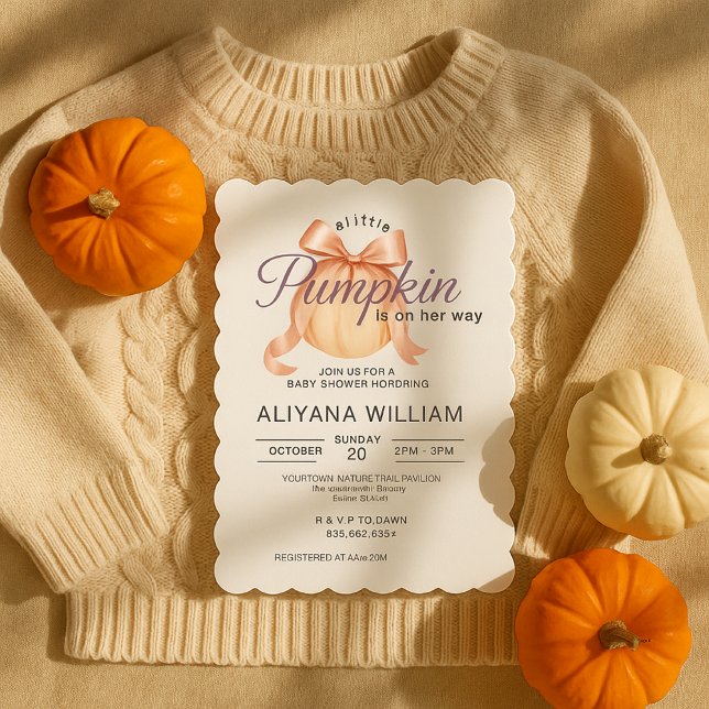 Little Pumpkin on the Way Pink Bow Baby Shower  Invitation (Creator Uploaded)