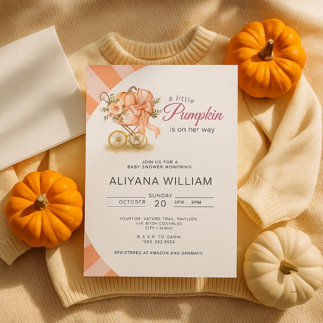 Little Pumpkin on the Way Pink Bow Baby Shower  Invitation (Creator Uploaded)