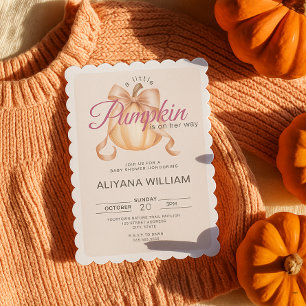 Little Pumpkin on the Way Pink Bow Baby Shower  Invitation