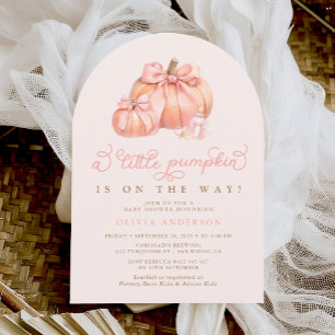 Little Pumpkin on the Way Pink Bow Baby Shower Invitation
