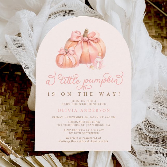 Little Pumpkin on the Way Pink Bow Baby Shower Invitation (Creator Uploaded)