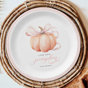 Little Pumpkin on the Way Pink Bow Baby Shower Paper Plate