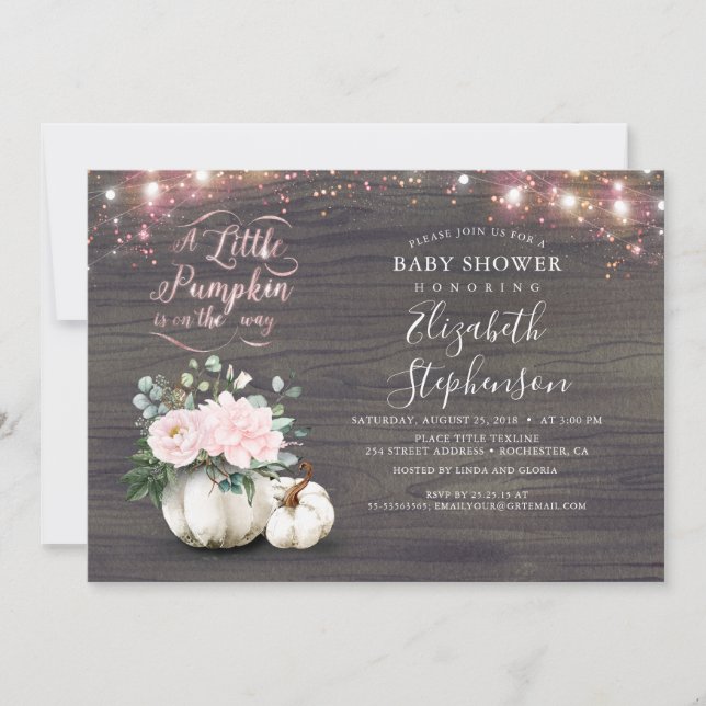 Little Pumpkin On The Way Rustic Fall Baby Shower Invitation (Front)