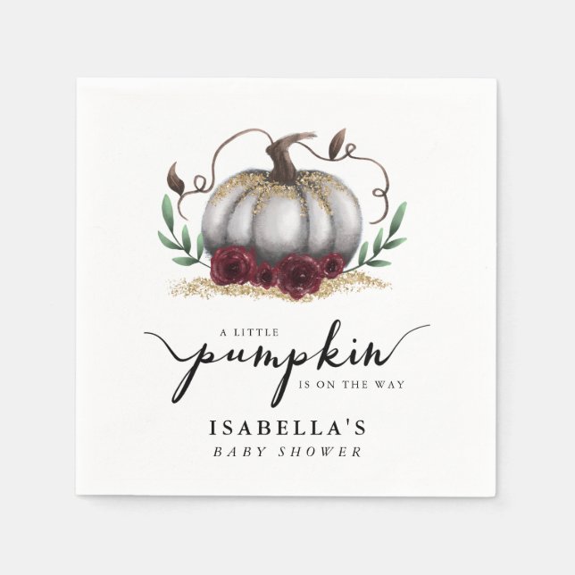 Little Pumpkin On The Way White Baby Shower Napkin (Front)