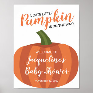 Little Pumpkin On Way Fall Baby Shower Welcome Poster