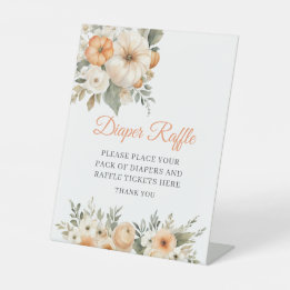 Little Pumpkin Orange Baby Shower Diaper Raffle Pedestal Sign