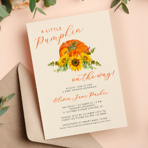 Little pumpkin orange boho fall floral baby shower invitation