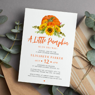 Little pumpkin orange fall floral baby shower invitation