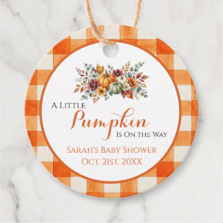 Little Pumpkin Orange Gingham Fall Baby Shower Favour Tags