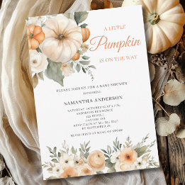 Little Pumpkin Orange White Floral Baby Shower Invitation