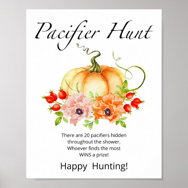 Little Pumpkin Pacifier Hunt Baby Shower Game Poster (Front)